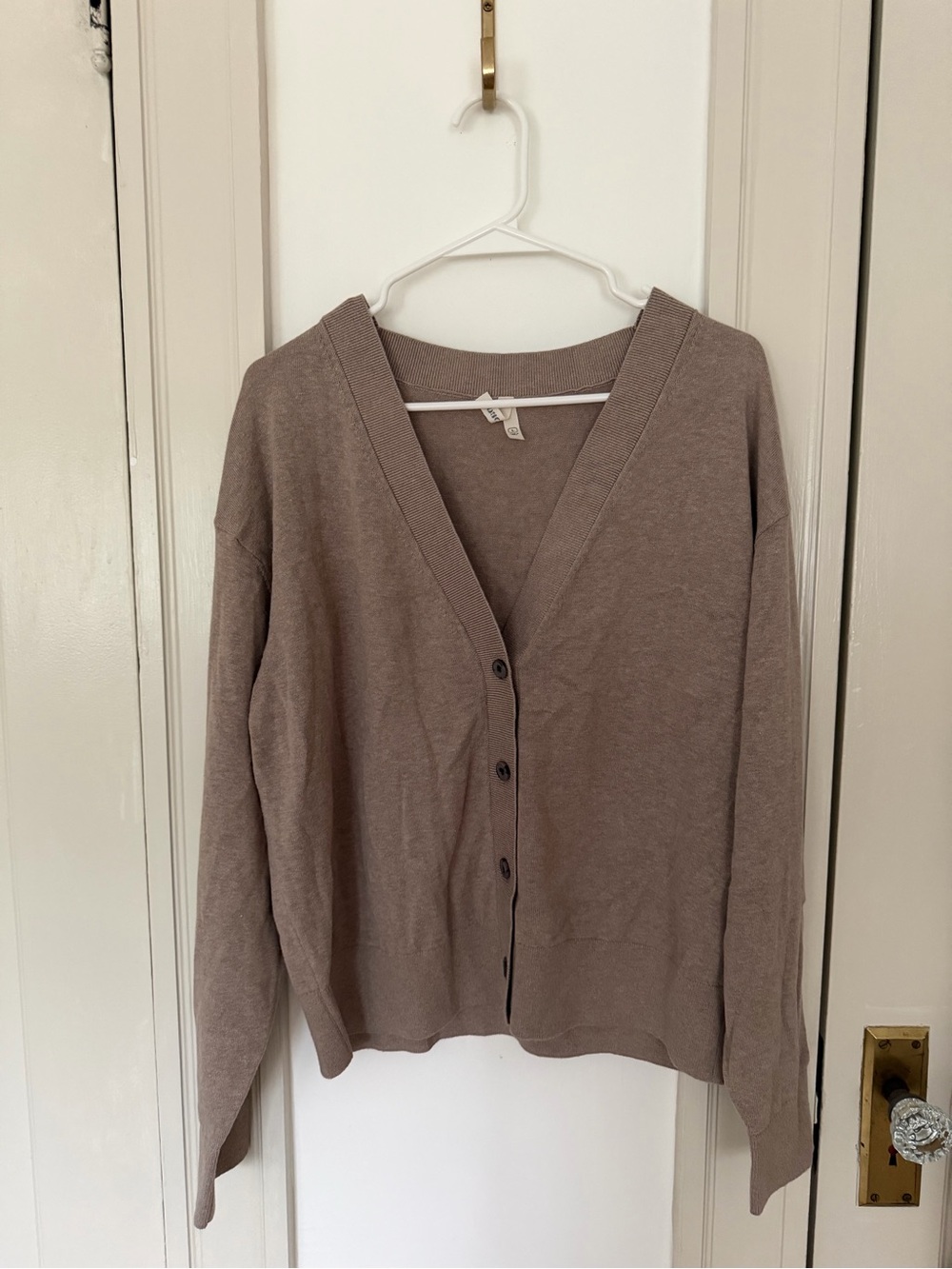 Pact Women's Taupe V-Neck Button Cardigan